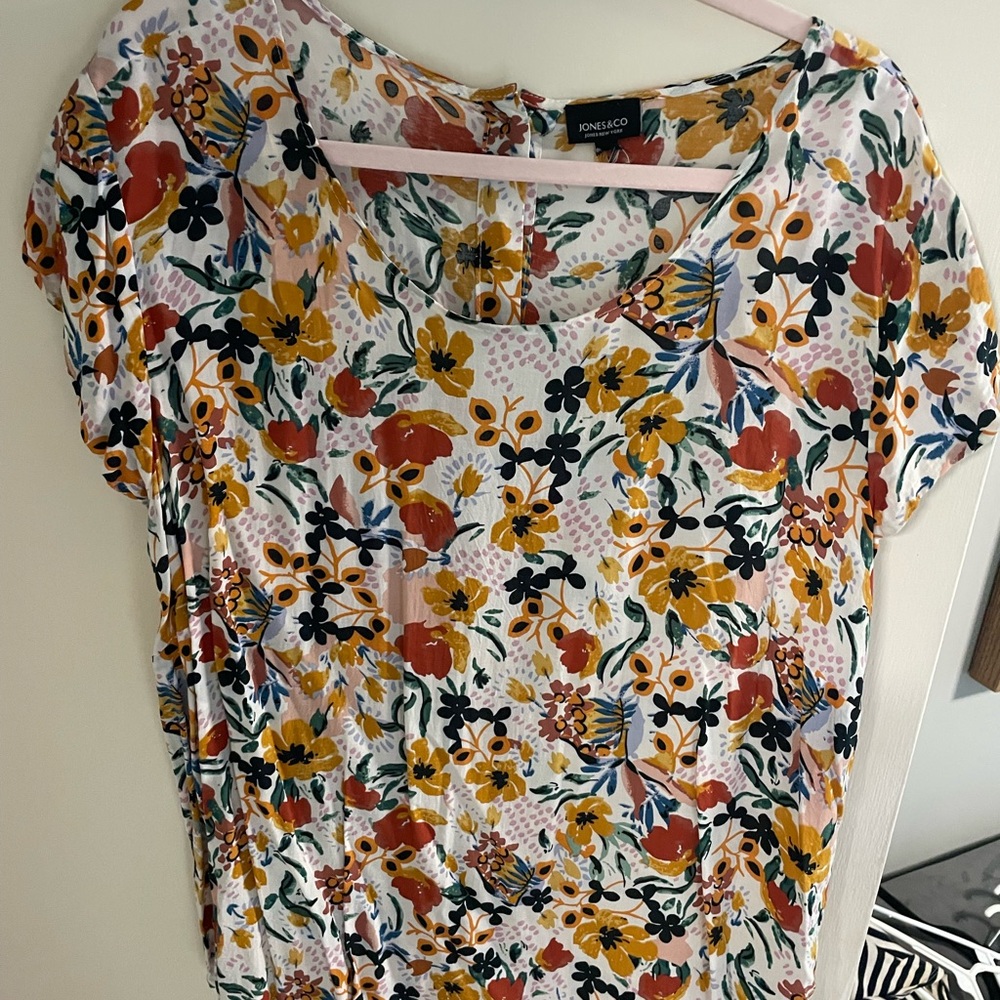 Jones New York Floral Print Blouse - Red, Yellow, Black